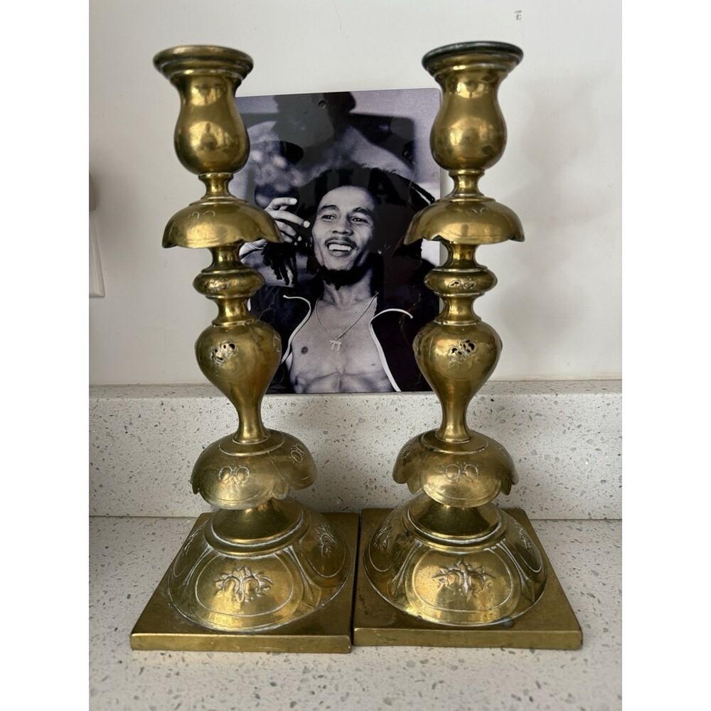 Antique Norblin Polish Sabbath Brass Candlesticks 1139 A Polish 1880s Judaica